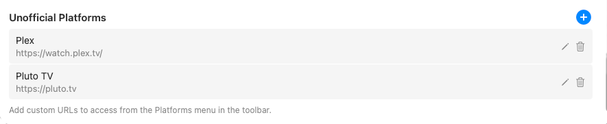 Adding a custom platform by name and URL in Mira's settings on macOS