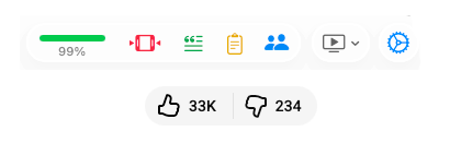 Mira on macOS showing a color-coded like-to-dislike ratio bar in the toolbar while a YouTube video plays
