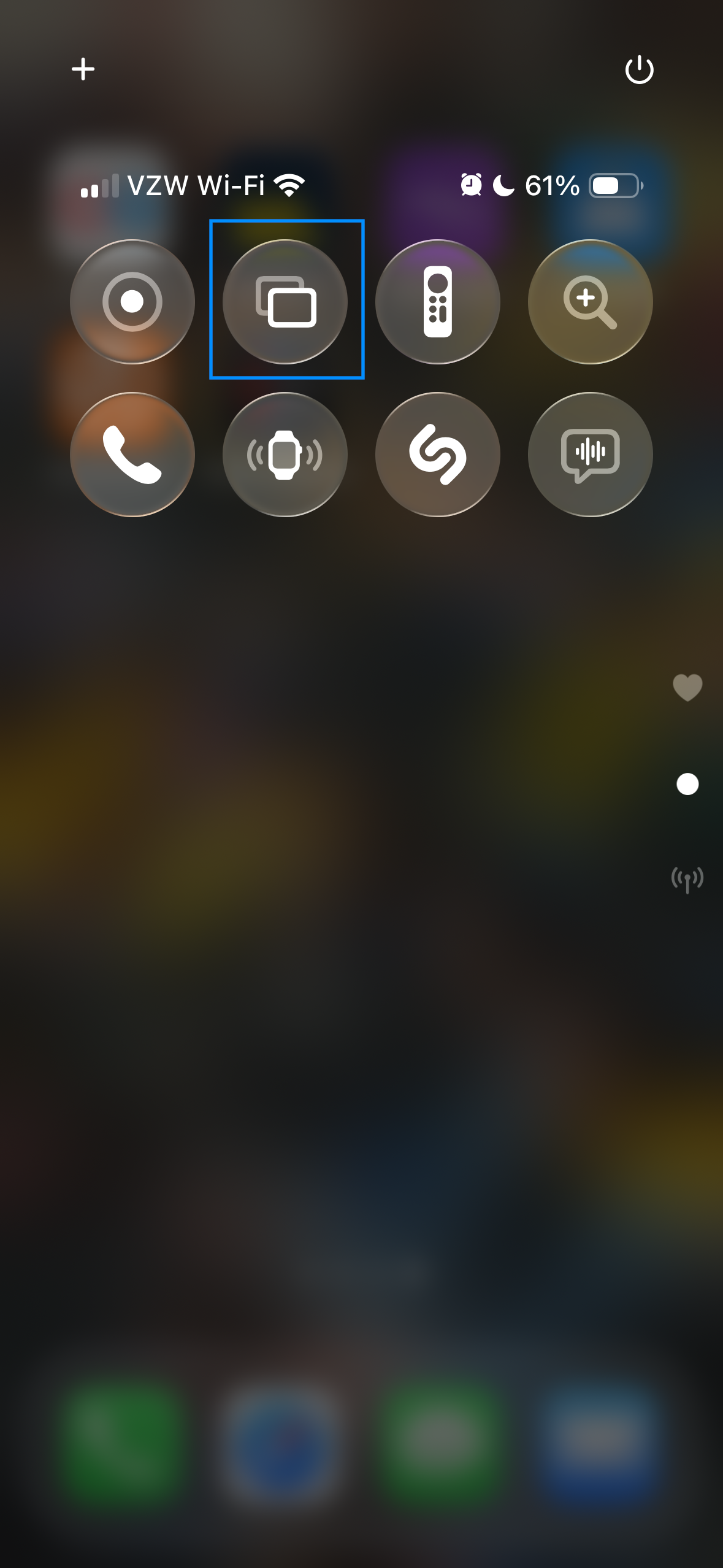 iPhone Control Center with the Screen Mirroring button highlighted