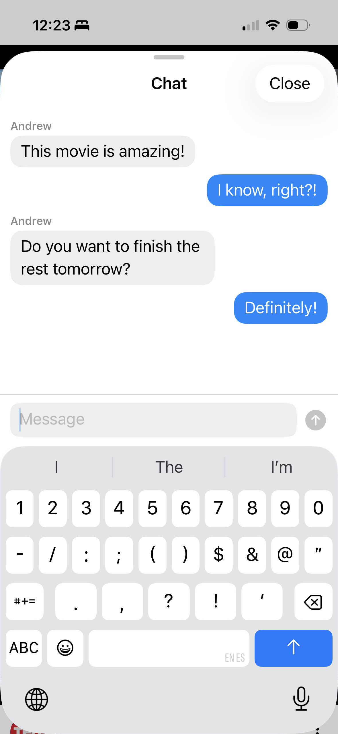 Chatting during a synced Watch Together session in Mira on iPhone